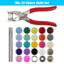 똑딱이펀칭기 스냅 단추 펀치 펜치 똑딱 펀칭기 100pcs 9.5mm 금속 프롱 버튼 중공솔리드 프레스 프롱 패스너 스터드와 펜치 의류 의류 봉제 신발, 22색 솔리드 믹스