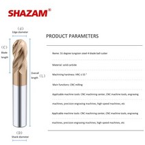 SHAZAM-HRC55 텅스텐 강철 코팅 4 블레이드 볼 나이프 CNC 노즈 엔드밀 탑 밀링 커터 기계, 05 R1.5x6x4Dx50L_01 1PCS