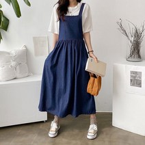 하나뿐인걸 하이디 원피스 데님 청 멜빵 a라인 프릴 플레어 뷔스티에 여름 끈나시