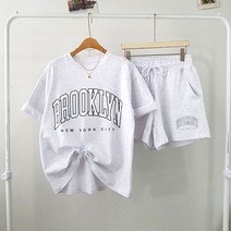 상상그이상 여성용 국내제작 브로 레터링 트레이닝 세트 부드러운 소재 사이즈좋은 여자 츄리닝 가볍게 입을 편안한 스트링 반바지 짧지않은 밴딩팬츠 세트