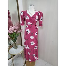 화사한 플라워 패턴 퍼프 셔링 저지 맥시 여름 랩 롱 원피스