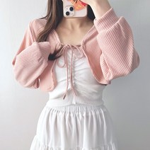 뽀미 브이넥 리본 크롭 볼레로 골지 가디건 (3color)