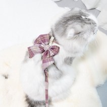 고양이하네스 고양이전용하네스 가슴줄 산책줄 목줄 산책냥이 산책냥 리본, 핑크체크