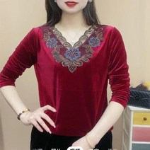벨벳 블라우스 여성 겨울 남방 기모 셔츠 XL-6xl 봄 가을 골드 tshirt 중년 어머니 39s 모든 경기 레이스 v 넥 긴 소매 바닥 탑