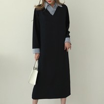 시크루즈 오페 스트라이프 셔츠 카라 배색 원피스_BDOE894