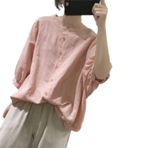 린넨 셔츠 여자 루즈핏 빅사이즈 라이트 소매 여름 얇은 캐주얼 셔츠 뉴타임즈 I557X776