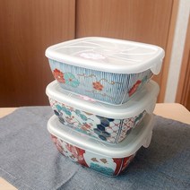 하코야 사각나눔 도자기찬통 (대) 반찬통 간편도시락 냉동 보관용기 간식보관 계란찜, 빨간꽃, 2칸, 1개