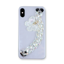 티는샵 나비 오로라 핸드폰 아크릴 손 체인 스트랩 폰스트랩 줄 하트고리 폰꾸미기 자개 홀로그램, 화이트나비