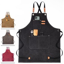 엔템 캔버스 청앞치마 방수 바리스타 미용 작업용 목공 빅사이즈, 캔버스앞치마(블랙)