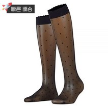 FALKE 여성용 도트 니하이 양말 울트라 쉬어 15 데니어 블랙 그레이 1쌍 (블랙 3009) 425678, 5-7.5