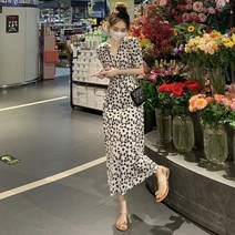 WITCH 러블리 쉬폰 원피스 브이넥 롱 원피스 여름 원피스