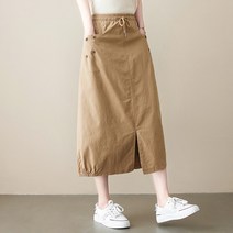 포켓 린넨 밴딩 롱스커트 뉴타임즈