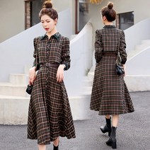 모던한 빈티지 체크 원피스 날씬해 보이는 롱스커트