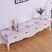 SKANDSALO 식탁보 레이스 패브릭아트 직사각형 거실 화장대 신발장 긴테이블 커버먼지방지 덮개천, T13-자스민 보라, C05-46*180CM(적합 장롱 110-140CM)