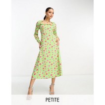 Vila Petite 스퀘어 넥 미디 드레스 뒷면 레이스 업 그린 플로럴 프린트