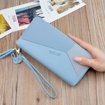 슬림 서류 클러치 가죽케이스 캐주얼 기하학 패치 워크 pu 가죽 여성 긴 지퍼 손목 지갑 술 디자인 영원히 젊은 지갑 여성 카드 소지자