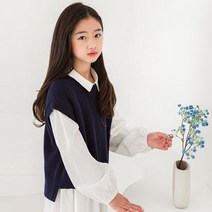 런던 라운드넥 기본 베이직 여아 아동 주니어 니트 베스트 조끼