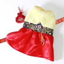 강아지퓨전한복 중형견보아털스판한복, 복주머니, 옐로우