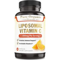 Pure Organic 리포좀 리포조말 비타민 C 씨 메가도스 1400 mg 180 캡슐, 180 캡슐 (1팩)