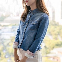 코디하기 좋은 데일리 코디룩 단정하고 세련된 블라우스 셔츠 도매 및 소매 여자 데님 셔츠 겨울 따뜻한