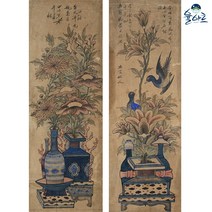 기명화조도 2폭 병풍 1 민화 도안 본그림 민화그리기 공모전 취미 원데이클래스 컬러링 본, 기명화조도 2폭 병풍(1), 고급 닥순지, 중형