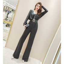 여성 점프수트 한국어 기질 V 넥 밝은 실크 반소매 높