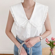 아모르데이 여성용 해피블라우스 레이어드 빅카라 프릴 하객룩 블라우스 셔츠