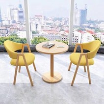 남쪽나무 2인 티 테이블 세트 2인용 식탁 미니 원형 원룸, 티테이블(60cm)+의자*2, 05:노란색(패브릭)