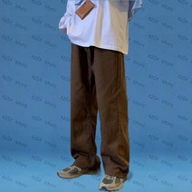 남자세미와이드청마지 남성용 스트레이트 진 와이드 흰색 루즈 데님 바지 뉴트럴 스트리트웨어 캐주얼 순수 남성 여성 힙합 헐렁한 여름