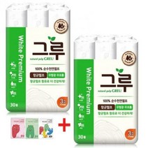 삼정 그루 화이트 화장지 3겹 27m*30롤*2pack + 포켓 여행용 티슈 10매*3개