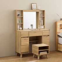 [예쁜화장대+탁상거울증정] 파로마 티아나 LED 수납 서랍 화장대세트 스툴포함세트/신혼부부화장대추천, 오크+사각탁상거울