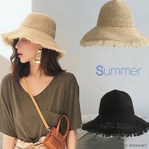 디케이커머스 밀짚 수술 버킷햇 왕골모자 여름모자 벙거지 여성 왕골 밀짚모자