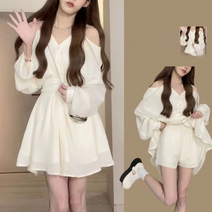 ANYOU 여성 엘레강스 컴포트 탑 와이드 반바지 투피스