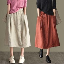 면 린넨스커트 밴딩 더블 여름스커트 A라인 캐주얼 롱치마 빅사이즈