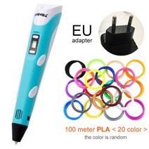 Myriwell 3d 펜 led 스크린 diy 3d 인쇄 펜 100m abs 필라멘트 어린이를위한 크리 에이 티브 140, 블루 EU-100m PLA, 협력사