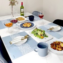 바보사랑 일회용 종이 식탁매트 10P세트 블루 레이스 .엘라다이닝, 1개