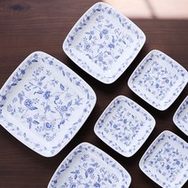 시둥마켓 +[시둥마켓]+_ 고급접시 샐러드그릇 꽃무늬접시 물컵 다용도볼 스텐식기 심플찬기, 클래식블루 사각접시 소 사각식기 도자기그릇 경량식기