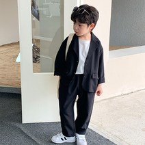 빛나는 키즈 나나샵 남아 봄 가을 캐주얼 블랙 정장 상하세트 심플 아동 유아 아기 키즈 주니어 100-140 상하복 생일 파티 가족 촬영 행사 결혼식 하객 룩
