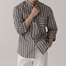 M~4XL 남성 빅사이즈 스트라이프 헨리넥 포켓 7부 셔츠 봄 여름 긴팔 남방