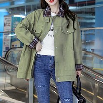 체크 포인트 캐주얼 야상 자켓 아우터 데일리 여성 점퍼