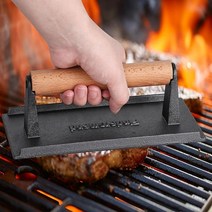 Finderomend 햄버거 프레스 주철 그릴 튼튼한 스매시 미트 베이컨 스테이크 & 버거 나무 손잡이 포함 블랙스톤 핏보스 웨버 트레저 그리들용 (피쉬 직사각형 1) 57, Fish-Rectangular 2