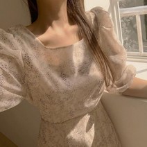 여름 쉬폰 플라원 샤랄라 롱 단정한 원피스 작은 꽃 드레스 스퀘어넥