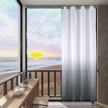 1x 야외 정원 베란다 차양 커튼 단추구멍 상단 그라데이션 얇은 명주 그물 그레이 블루 거실 침실 장식, 01 137x213cm, 01 Grey_01 137x213cm