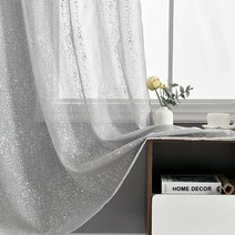 침실용 실버 화이트 시어 커튼 - 메탈릭 실버 포일 스파클 시어 커튼 160cm(63인치) 길이 창문용 그로밋 스파클 커튼 패널 132.1 x 160cm(52 x 63인치)