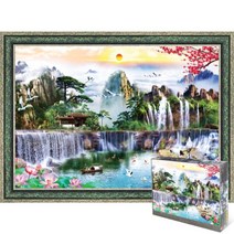 퍼즐피플 비엔 풍경 직소퍼즐, 폭포가 있는 풍경 1000피스 액자포함(엔틱그린), 1000p
