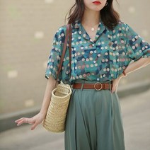 땡땡이블라우스 2023 이쁜 도트 프린트 노치 넥 루즈 셔츠 2 하라주쿠 스트리트웨어 트렌디 시크 반팔 블라우스 빈티지 상의 로파291550