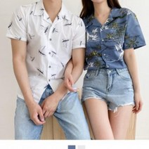FYJ617313빅사이즈 하와이안셔츠 커플시밀러룩 오픈카라 서핑 브이숍 buyus