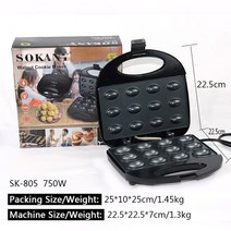 커피콩빵기계 호두과자기계 붕어빵기계 750W 전기 호두 케이크 와플 메이커 너트 12 홀 요리 주방 비스킷, 01 Black_01 EU