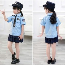 공연복 육일 petty traffic police officer 유니폼 퍼포먼스 남여아동 소경찰 무대 4880218551, 130, 여성 :반팔 _미니 스커트 _넥타이