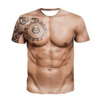 [흔훤국제] 유럽과 미국의 대외 무역 새로운 남성 근육 3D 디지털 인쇄 라운드 넥 긴팔 티셔츠 커플 탑
